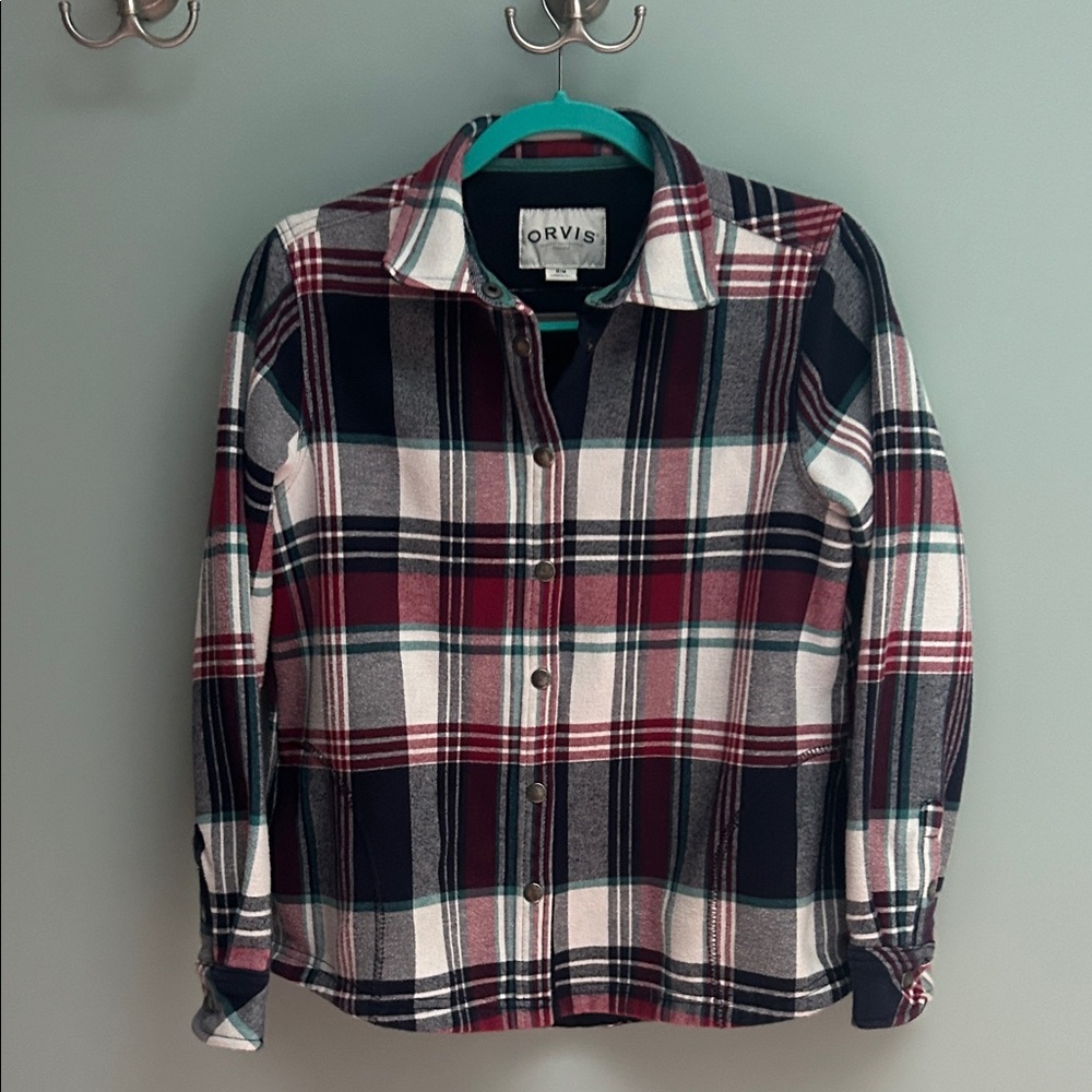 Orvis fleece lined women’s snap shirt M